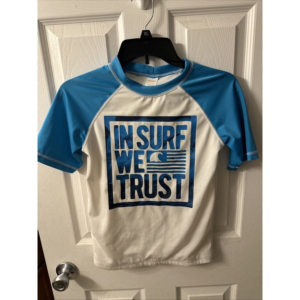 Gymboree Boys Size L In Surf We Trust Rash Guard Swim Shirt Short Sleeve Blue